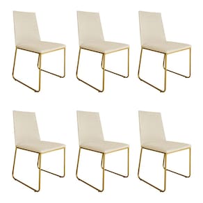 Kit 06 Cadeira de Jantar Estofada Lille Base Gold Courino Bege - Montanaris Decor