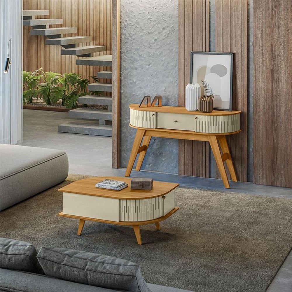 Aparador Ambiente Estoril e Mesa de Centro Indianápolis Cumaru Opala - Madetec