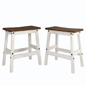 Duas Banquetas em Madeira Maciça Branco Envelhecido