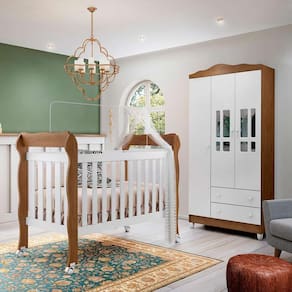 Quarto de Bebê Berço Mini Cama e Guarda-Roupa 3 Portas Lila Carolina Baby