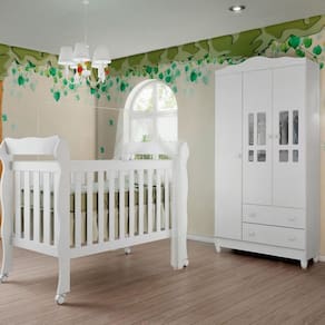 Quarto de Bebê Berço Mini Cama e Guarda-Roupa 3 Portas Lila Carolina Baby