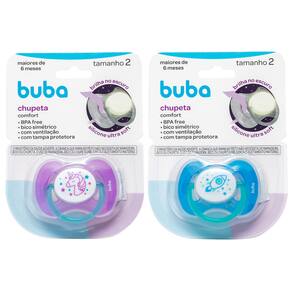 Chupeta Comfort Bico Silicone Brilha no Escuro com Tampa Protetora N2 +6 Meses - Buba Baby