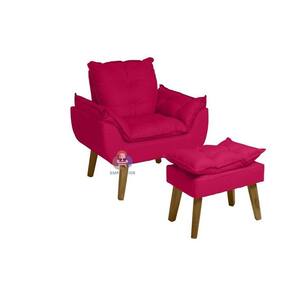 Poltrona/Cadeira Decorativa E Puff Glamour Com Pés Quadrado