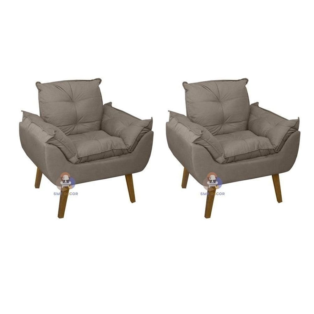 Kit 02 Poltrona/Cadeira Decorativa Glamour Com Pés Quadrado