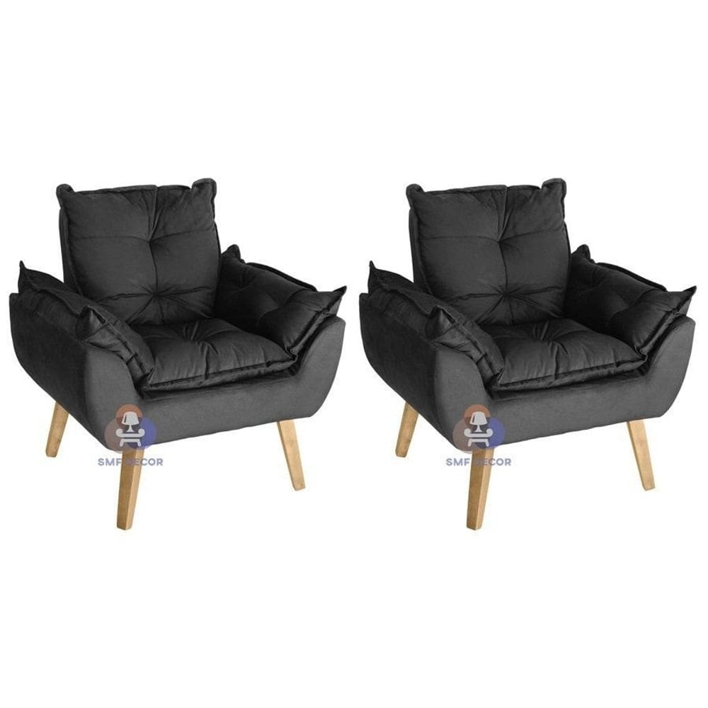 Kit 02 Poltrona/Cadeira Decorativa Glamour Com Pés Quadrado