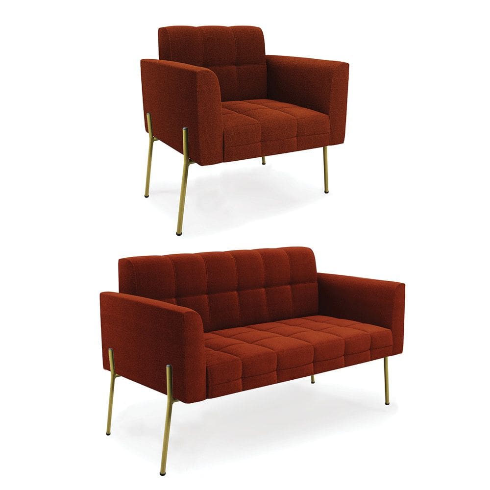 Namoradeira e Poltrona Pé de Ferro Dourado Elisa Bouclê Terra D03 - D`Rossi