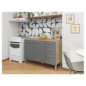 Balcão De Pia Ambiente Mad Versalhes 120 Cm Com Tampo Freijó Gris - Kits Paraná