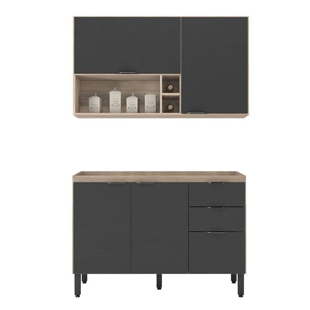 Cozinha Modulada Firenze Fi0011 Avena Grafito - Demóbile