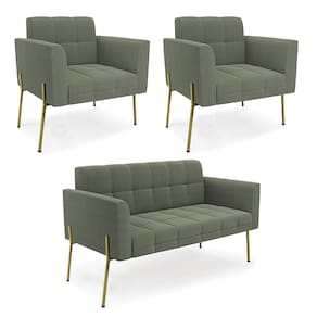 Namoradeira e 2 Poltronas Pé de Ferro Dourado Elisa Bouclê Menta D03 - D`Rossi
