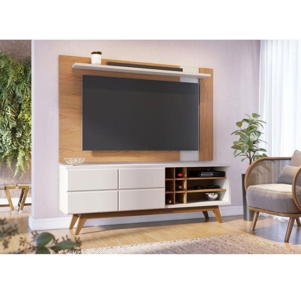 Rack Bancada Ambiente Noronha 1.8 E Painel Para Tv Extensivo Leme Freijó Off White Matte - Colibri