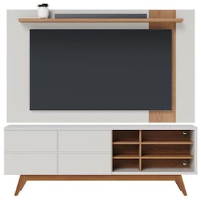Rack Bancada Noronha 1.8 Com Painel Para Tv Suspenso Extensivo Leme Off White Matte Freijó - Colibri