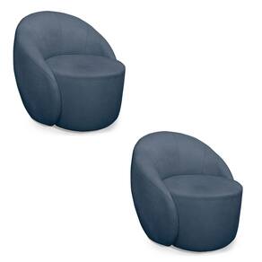 Poltrona Decorativa Orgânica Giratória Kit 2 Lua Suede Azul Mar D03 - D`Rossi