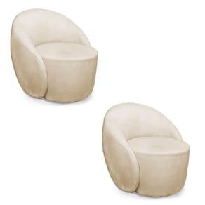 Poltrona Decorativa Orgânica Giratória Kit 2 Lua Suede Bege D03 - D`Rossi