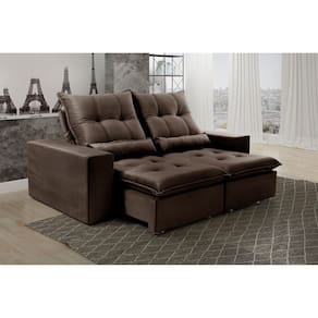 Sofá Retrátil e Reclinável 210 Cm Platina Suede Marrom