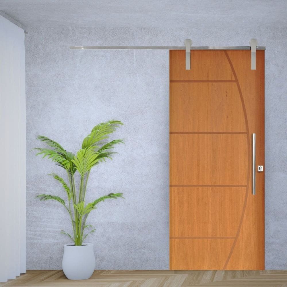 Porta de Correr Padrão Imbuia Belissima 6 Trilho Soft Puxador Tubolar 800 Mm Cromado 82 X 210 Direit Natural