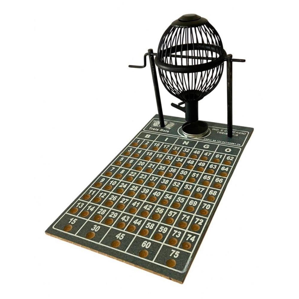 Jogo De Bingo Globo De Metal Tabuleiro Em Madeira N°1 Preto