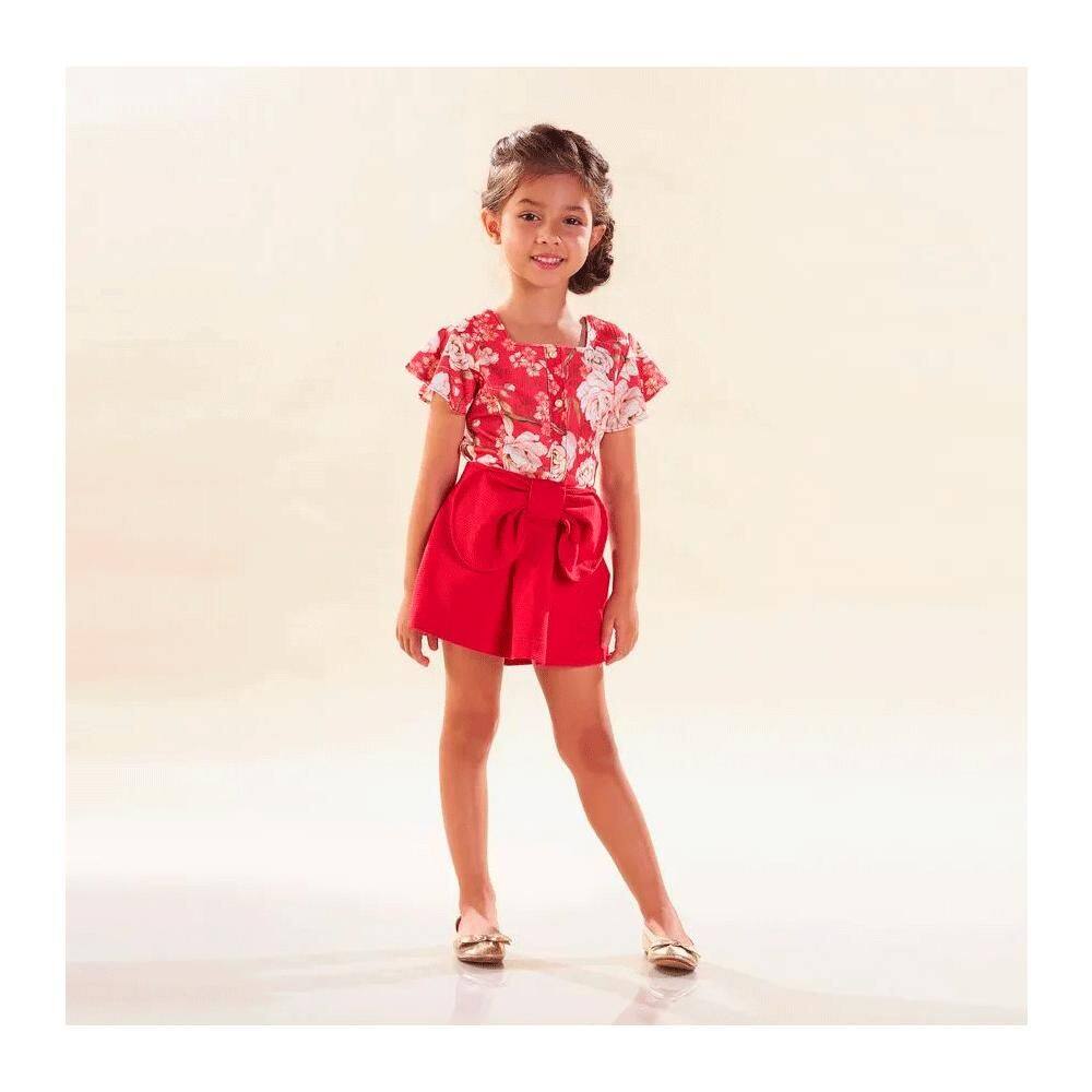 Conjunto Infantil Manga Curta Shorts Saia Estampado Kiki Xodó Ref:3450048 6/12