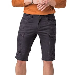 Bermuda Jeans Masculina Preta Destroyed Zune