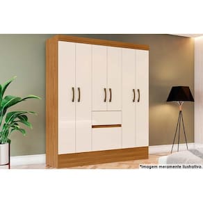 Guarda Roupa 6 Portas de Abrir e 2 Gavetas Briz BS04 Nature/Off White - Henn