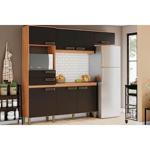 Cozinha Compacta B107 7 Portas e 2 Gavetas 225cm Nature/Preto - Henn