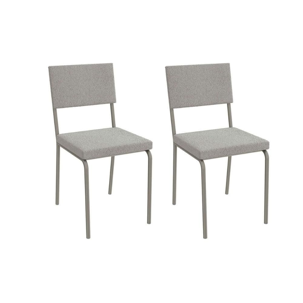 Cadeira de Cozinha Zaria 2C128 Aço Kit 2 Uni Niquel/Boucle Cinza A056 - Kappesberg