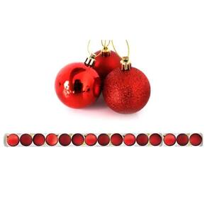 Kit 15 Bolas De Natal Glitter, Lisa e Fosca Vermelha 4cm - Master Christmas