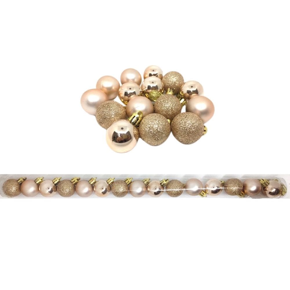 Kit 15 Bolas Natal Mista Glitter, Fosca, Lisa Champagne 4cm - Master Christmas
