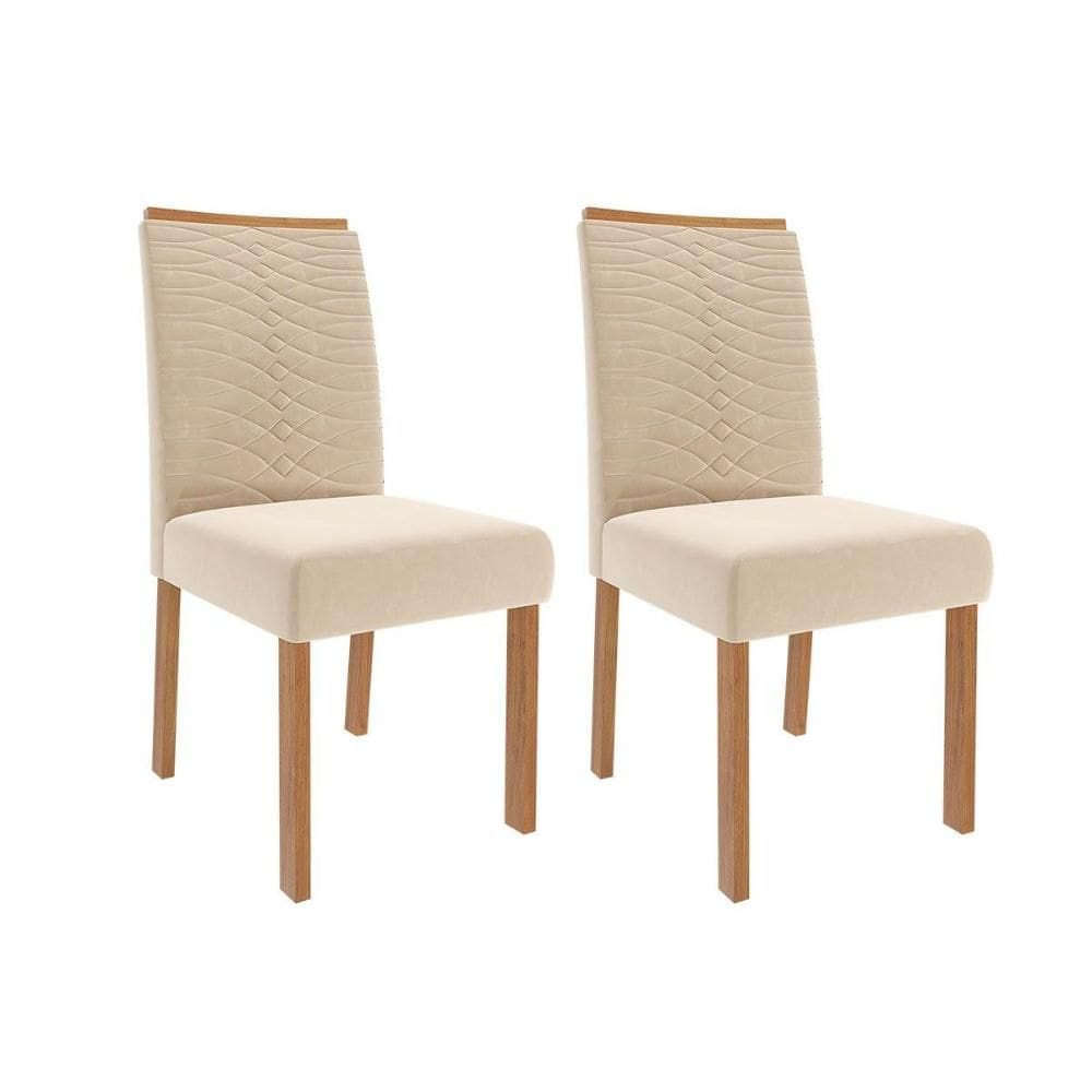 Cadeira de Cozinha Clarice Wood Kit 2 Un Madeirado/Suede Nude Bege - Cimol