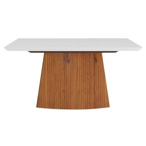 Mesa para Cozinha Sorela c/Tampo Madeirado Vidro 160x90cm Rústico Terrara/Off White - DJ Móveis