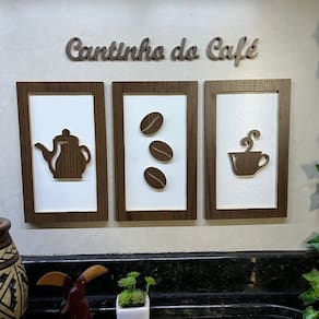 3 Quadros Cantinho do Café marrom decoração + Frase 3C1525F