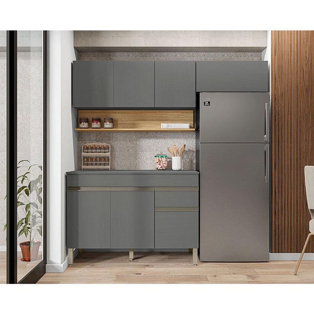 Cozinha Modulada Line Composição 1 Gris Freijó | Casas Bahia