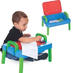 Mesinha de Desenho Azul Com Caderno e 12 Lápis de Cores Mercotoys 437