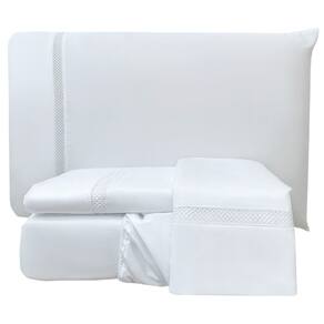 Jogo Cama Lençol Trento King Guipir Micro Percal 300 Fios c/ Ponto Infinito 4 Peças - Branco
