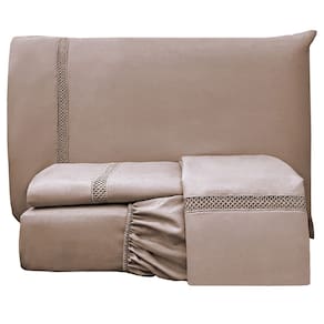 Jogo Cama Lençol Trento King Guipir Micro Percal 300 Fios c/ Ponto Infinito 4 Peças - Chocolate