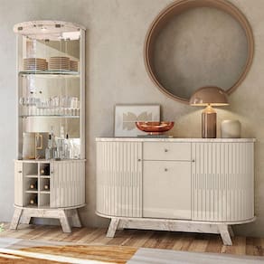 Aparador para Sala Buffet Ambiente Monza e Cristaleira Marina Calacata Off White - Madetec