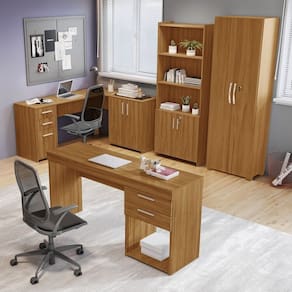 Kit 4 Peças 1 Mesa em L 1 Escrivaninha 2 Armários Espresso Móveis Freijó
