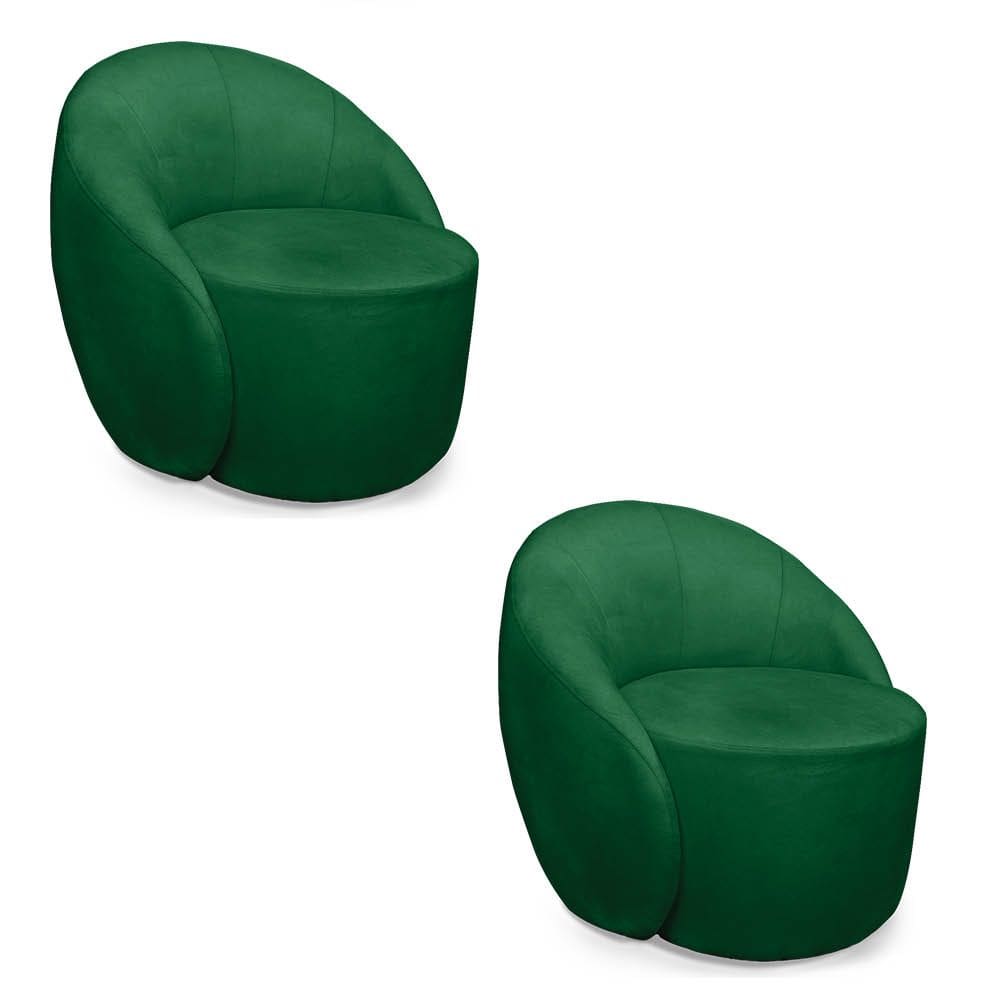 Poltrona Decorativa Orgânica Giratória Kit 2 Lua Suede Verde D03 - D`Rossi