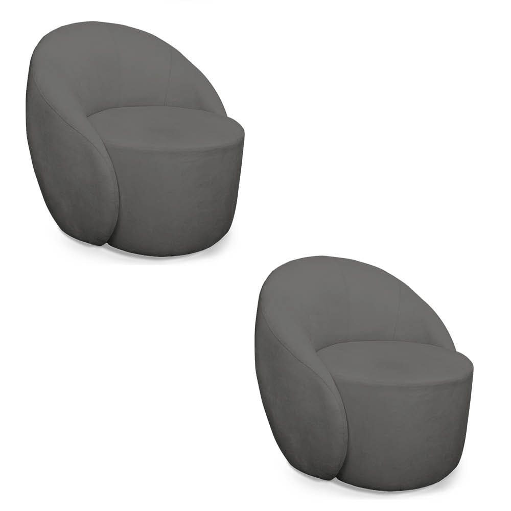 Poltrona Decorativa Orgânica Giratória Kit 2 Lua Suede Grafite D03 - D`Rossi