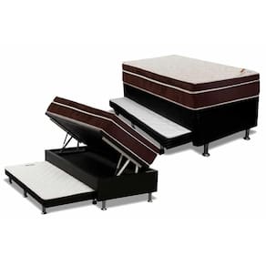 Cama Box Baú c/Auxiliar Solteiro: Colchão Anatômico Ortobom Ortopédico Exclusive + Base CRC Courano Black(88x188)