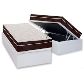 Cama Box Baú Solteiro: Colchão Anatômico Ortobom Ortopédico Exclusive + Base CRC Courano White(88x188)