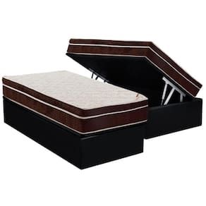 Cama Box Baú Solteiro: Colchão Anatômico Ortobom Ortopédico Exclusive + Base CRC Suede Black(88x188)