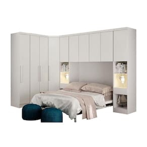 Quarto Casal Modulado Rizon 6 Peças (1 Armário Ponte + 1 Closet + 2 Guarda Roupas + 2 Complementos) QCM02 Branco - Novo Horizonte
