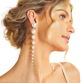 Brincos de Pérolas Brancas Longos Prata Moda Femininos Luxo