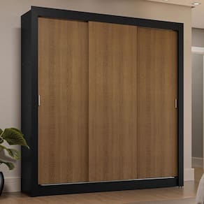 Guarda-Roupa Casal 3 Portas de Correr Preto/Rustic Sublime Plus Madesa