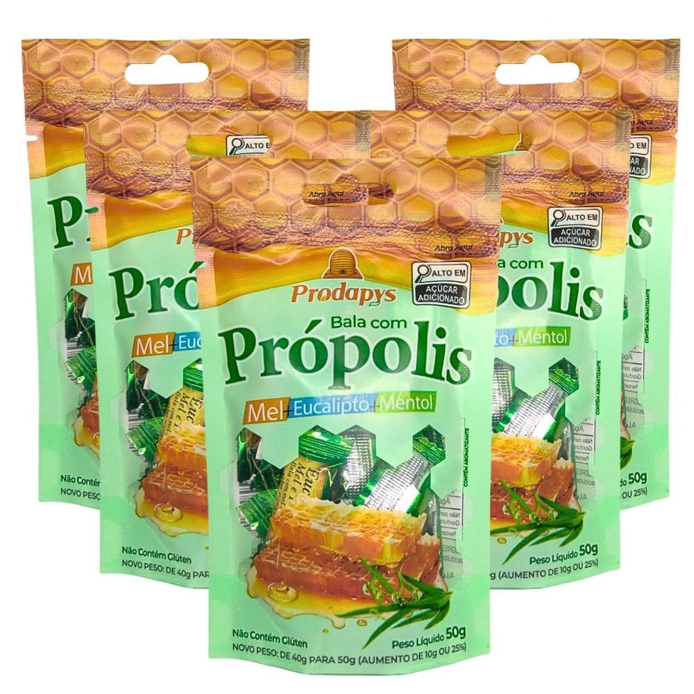 Bala com Própolis Mel Eucalipto e Mentol Kit com 5 - Prodapys