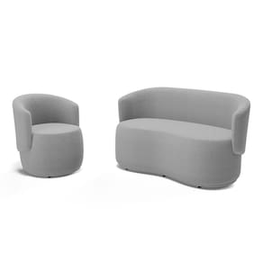 Kit Poltrona e Namoradeira Aisha Orgânica Bouclê Cinza Claro - Desk Design