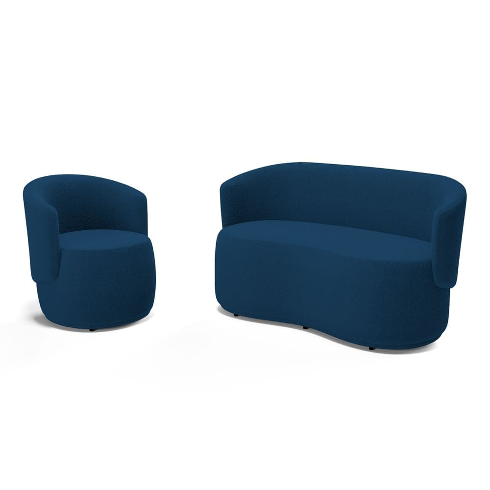 Kit Poltrona e Namoradeira Aisha Orgânica Bouclê Azul Marinho - Desk Design