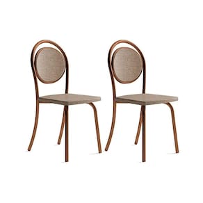 Cadeira de Cozinha 1738 Aço Kit 2 Uni Cobre/Linho Areia/Courino Caramelo - Carraro
