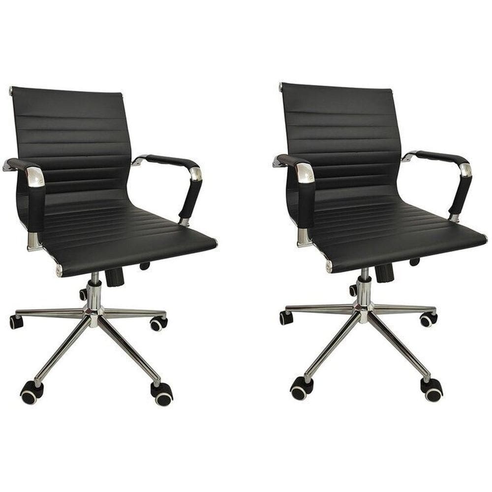 Conjunto com 2 Cadeiras Office com Rodízio e Encosto Esteirinha Baixa Preto