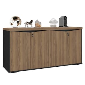 Balcão para Escritório com Chave 148cm Corp A06 Nogal/Preto - Mpozenato